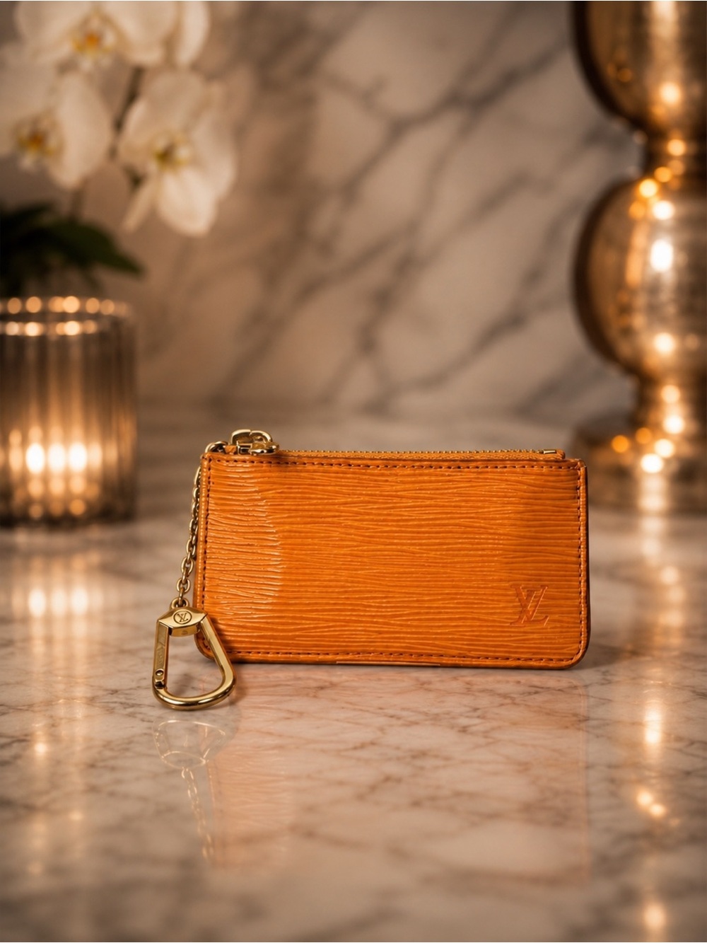 Louis Vuitton Orange Epi Key Cles Coin Pouch/Holder | Full Set
